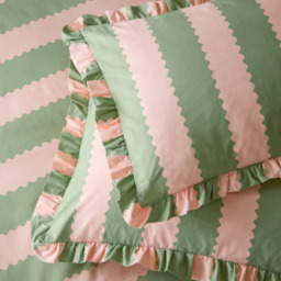 Furn Birdie Wavy Striped Ruffle Pillowcase Pair-Pink/Green