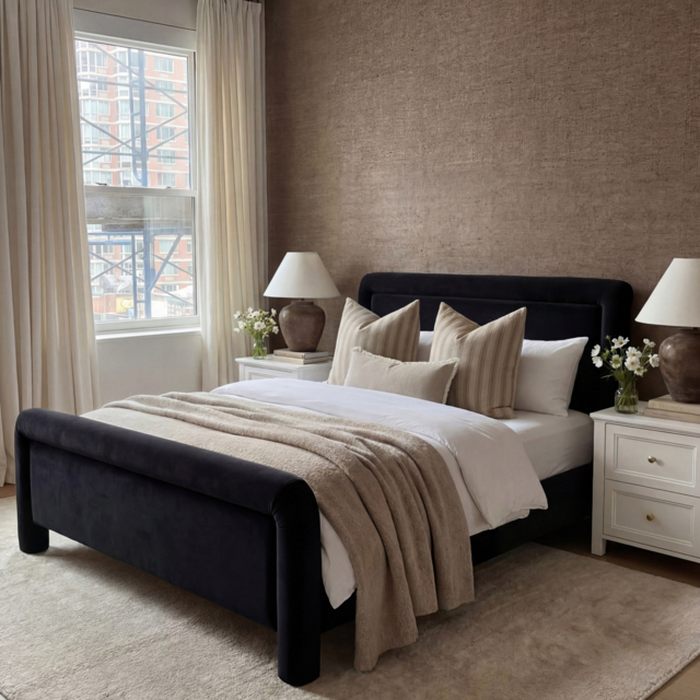 "LPD Leonnie Upholstered Bed Kingsize Black " - image 1