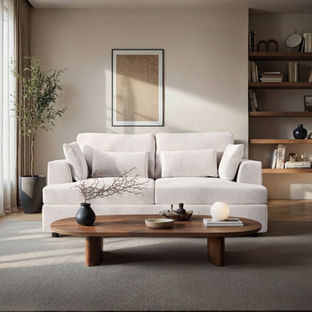 SOLACE+CO Drew 2 Seater Sofa Cream Chenille - image 1
