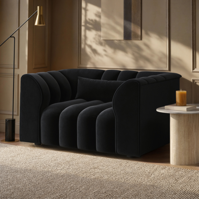 SOLACE+CO Halle Channel Tufted Loveseat Black Velvet - image 1