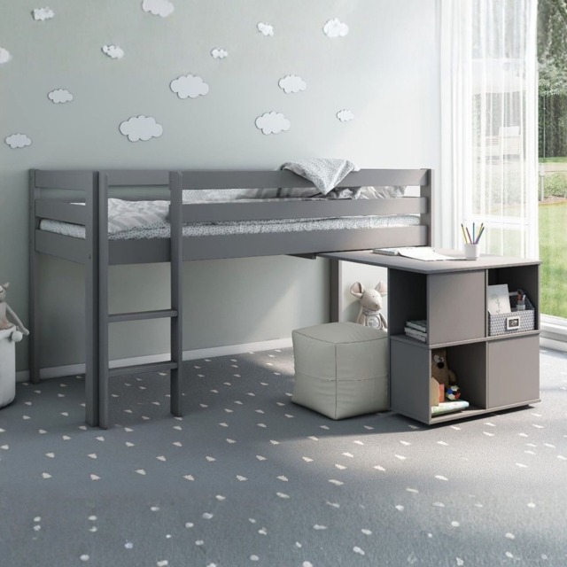 "Noomi Nora Workstation Mid Sleeper Bed Grey Solid Pine (FSC-Certified) " - image 1