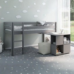 "Noomi Nora Workstation Mid Sleeper Bed Grey Solid Pine (FSC-Certified) "