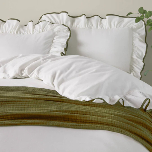 Wylder Blousey Ruffled Cotton Sateen Pillowcase - Olive - image 1
