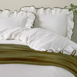 Wylder Blousey Ruffled Cotton Sateen Pillowcase - Olive