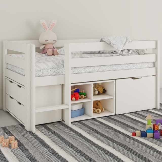 Noomi Mid Sleeper Shorty Storage Bed White (FSC-Certified) - image 1