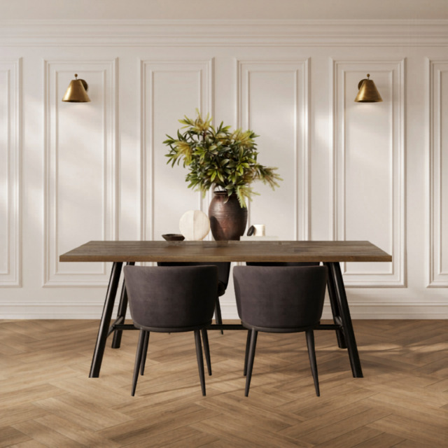 LPD Louie Dining Table with Curve Velvet Dining Chairs Black Wood Effect-Table + 4 Chairs - image 1