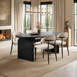 SOLACE+CO Varm & Cyra 4 to 8 Seater Black Extending Dining Table Set with Beige Chenille Chairs Table with 4 Chairs