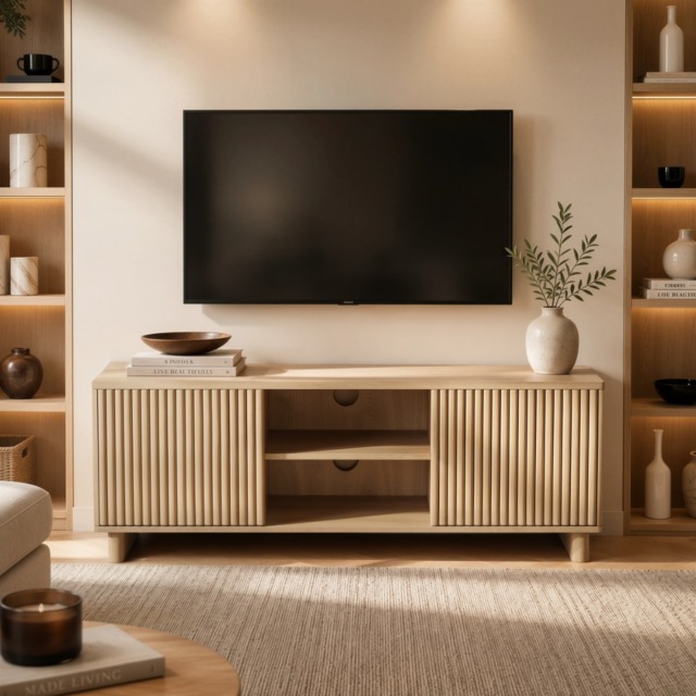 SOLACE+CO Velmor 120cm Ribbed TV Unit with Storage Oak - image 1