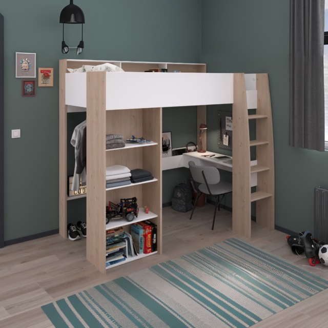 Parisot Shelter High Sleeper Bed with Desk & Wardrobe, Oak - image 1