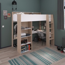 Parisot Shelter High Sleeper Bed with Desk & Wardrobe, Oak