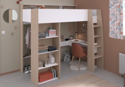 Parisot Shelter High Sleeper Bed with Desk & Wardrobe, Oak - thumbnail 2