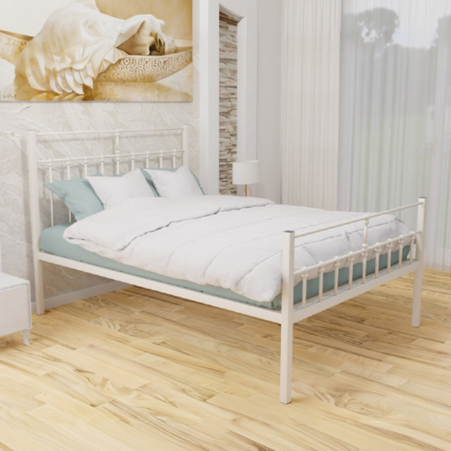 Wholesale Beds Emma Wrought Iron Bed Frame-Ivory-Low Foot End-Kingsize