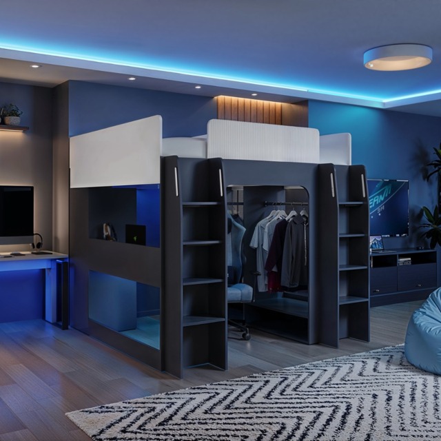 Recoil Dante Twin Gaming High Sleeper with Desk & Wardrobe - image 1
