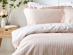 The Linen Yard Hebden Stripe Reversible Duvet Cover Set 100% Cotton-Double-Blush - thumbnail 2