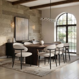 SOLACE+CO Varm & Cyra Dining Table Set with Beige Chenille Chairs-Table + 8 Chairs-Walnut