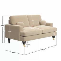 SOLACE+CO Addison 2 Seater Sofa with Caster Legs Beige Velvet - thumbnail 6