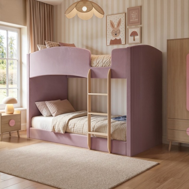 Flair Zoey Upholstered Bunk Bed Pink Velvet - image 1