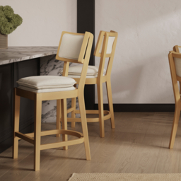 LPD Maggie Counter Stool Frost Umber Woven Fabric Wood Frame