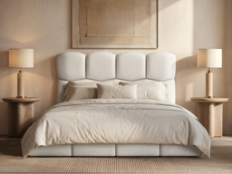 SOLACE+CO Irma Marshmallow Bed Frame Cream Chenille Double - thumbnail 4