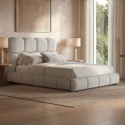 SOLACE+CO Irma Marshmallow Bed Frame Cream Chenille Double