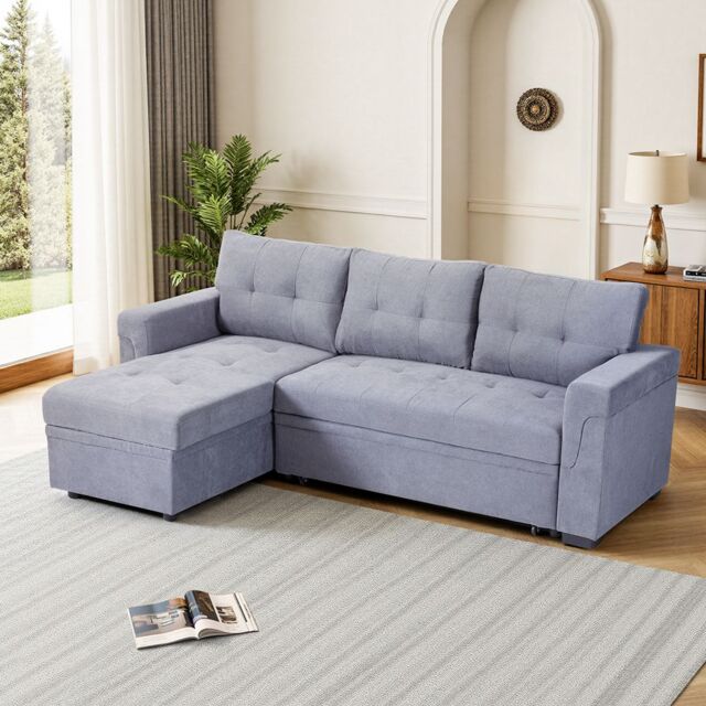Living & Home 3-Seater Upholstered Corner Sofa Bed - image 1