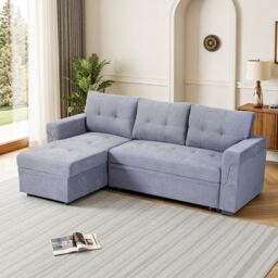 Living & Home 3-Seater Upholstered Corner Sofa Bed - thumbnail 1