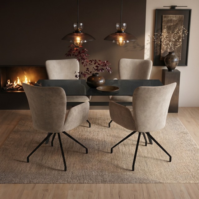 SOLACE+CO Emil Glass Dining Table with Kora Chairs Set of 4 - image 1
