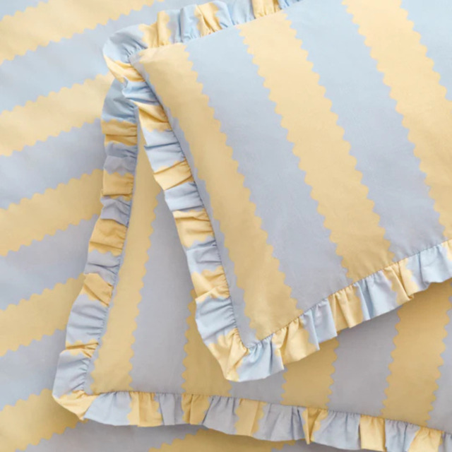 Furn Birdie Wavy Striped Ruffle Pillowcase Pair-Lemon/Sky - image 1