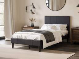 Flair Leto Single Faux Leather Bed Frame Frame Brown - thumbnail 1