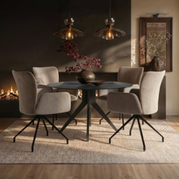 SOLACE+CO Emil Round Mottled Glass Dining Table with Kora Chairs Set of 4