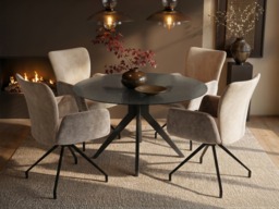 SOLACE+CO Emil Round Mottled Glass Dining Table with Kora Chairs Set of 4 - thumbnail 2
