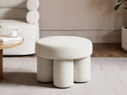 "SOLACE+CO Ferro Low Round Pouffe Stool Beige Sherpa Fleece " - thumbnail 2