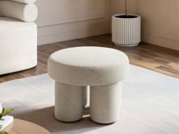 SOLACE+CO Ferro Low Round Pouffe Beige Sherpa Fleece - thumbnail 2