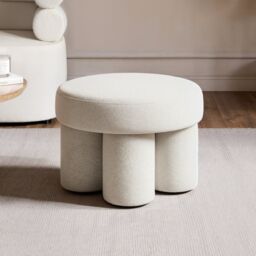 "SOLACE+CO Ferro Low Round Pouffe Stool Beige Sherpa Fleece " - thumbnail 1