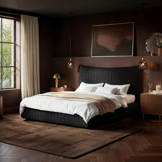 SOLACE+CO Miller Curved Headboard Bed Frame Black Chenille-Kingsize - image 1