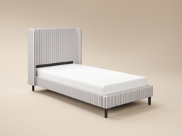 SOLACE+CO Jovanna Striped Bed with Winged Headboard Woven Fabric Brown Single - thumbnail 4