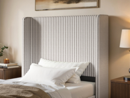 SOLACE+CO Jovanna Striped Bed with Winged Headboard Woven Fabric Brown Single - thumbnail 3