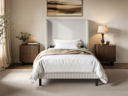 SOLACE+CO Jovanna Striped Bed with Winged Headboard Woven Fabric Brown Single - thumbnail 2
