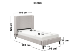 SOLACE+CO Jovanna Striped Bed with Winged Headboard Woven Fabric Brown Single - thumbnail 6