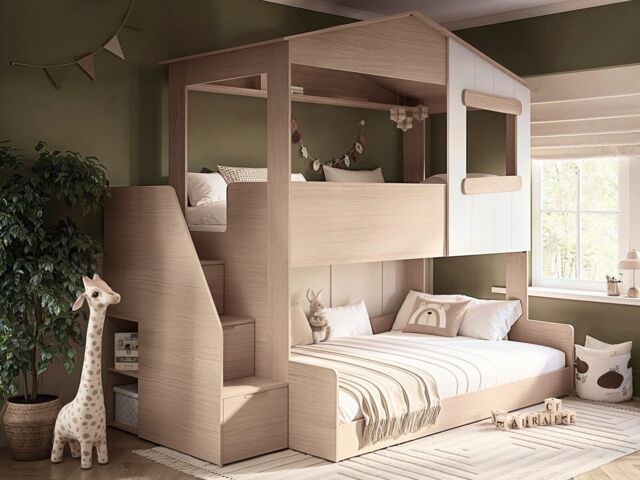 Flair Dreamland House Triple Sleeper with Staircase White & Oak - image 1