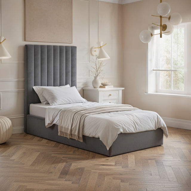 Flair Everley Single Ottoman Bed Grey Velvet - image 1