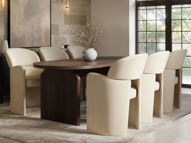 SOLACE+CO Varm & Estella Dining Table with Velvet Chairs -Table + 6 Chairs- Beige - image 1