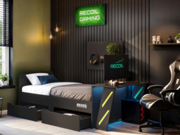 Recoil Alister Gaming Single Bed with Desk Charcoal & Green - thumbnail 2