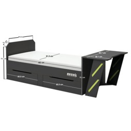 Recoil Alister Gaming Single Bed with Desk Charcoal & Green - thumbnail 6