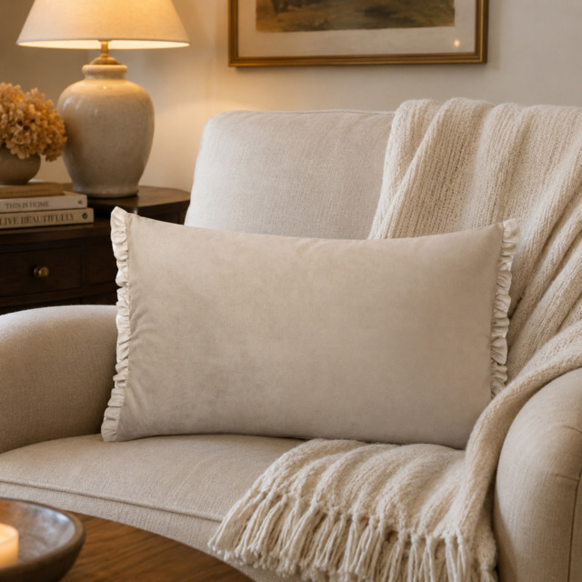 Wylder Tilly Reversible Velvet Cushion Cover -Oyster/Lace - image 1