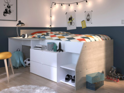 Parisot Milky Mid Sleeper Cabin Bed with Storage White & Grey - thumbnail 2