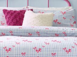 Heya Home Gingham Bows Duvet Cover Set Reversible Polycotton-Blue-Single - thumbnail 3