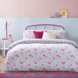 Heya Home Gingham Bows Duvet Cover Set Reversible Polycotton-Blue-Single