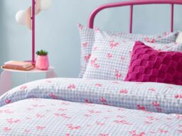 Heya Home Gingham Bows Duvet Cover Set Reversible Polycotton-Blue-Single - thumbnail 2