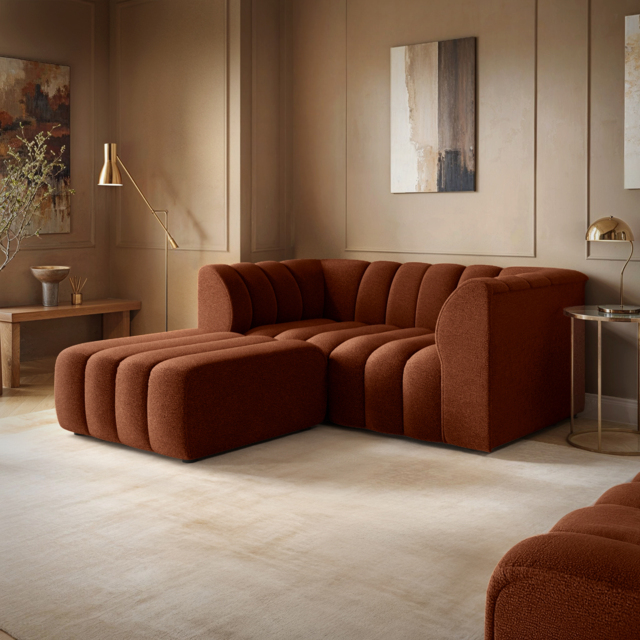 SOLACE+CO Halle Channel Tufted 2 Seater Sofa with Footstool Burnt Orange Chenille - image 1